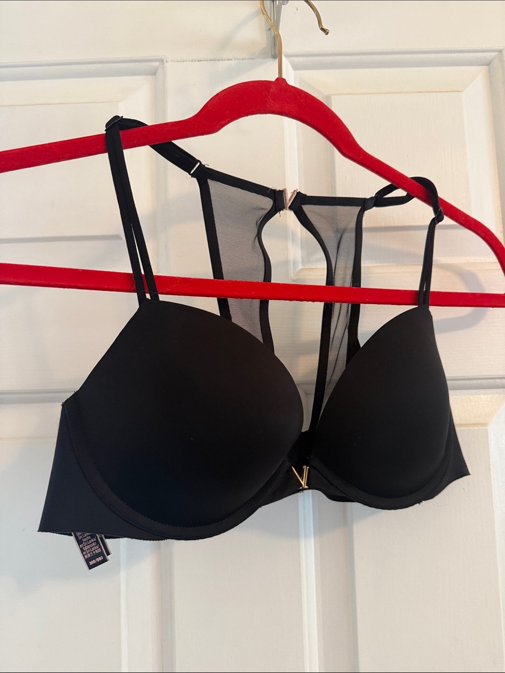 Victoria's Secret Black Push-Up Bra Mesh Racerback and Front Close - 36B